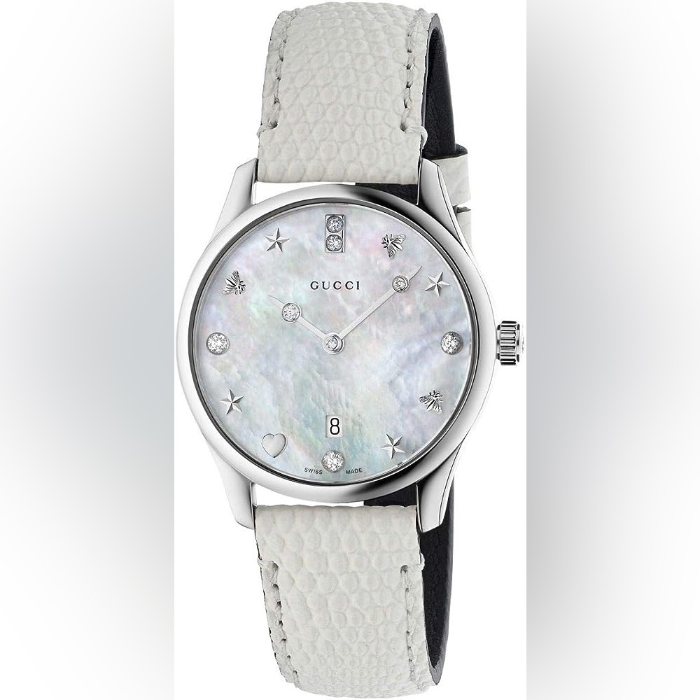 NEW w/tag White Gucci G-Timeless Mother of Pearl with diamonds Dial Ladies Watch